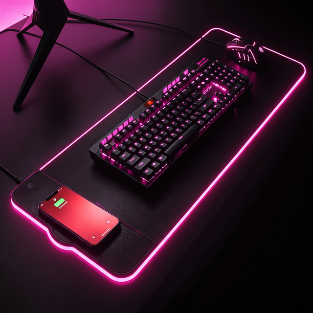 Wireless Charging Mouse Pad 15W Qi Wireless Charger RGB LED 800 X 300 Mm Large Desk Mat for Gaming Office OEM ODM Private Label