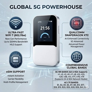 Router portátil con tarjeta SIM, desbloqueado, HÍBRIDO 5G eSim, Wi-Fi móvil NC03 SDX72 6GHz 3.5Gbps WiFi 7 Hotspot 5G NR 4G LTE CAT18 - Product Image 1