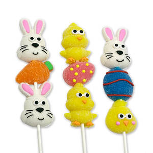 Venta al por mayor a granel colorido personalizado forma patrón suave algodón malvavisco caramelo sabores afrutados piruleta suave para fiesta <span class=keywords><strong>de</strong></span> Pascua - Product Image 4