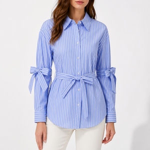 Nuova Camicetta <span class=keywords><strong>Chic</strong></span> Europea 2024 Personalizzata con Stampa a Righe, Vita Stretta e Maniche Lunghe per <span class=keywords><strong>Donna</strong></span>, Produttore di <span class=keywords><strong>Abbigliamento</strong></span> - Product Image 1