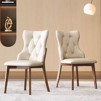 Chaise de salle à manger en bois massif de style américain rétro avec revêtement en cuir, pieds en noyer - Design moderne pour la maison, les restaurants et les hôtels