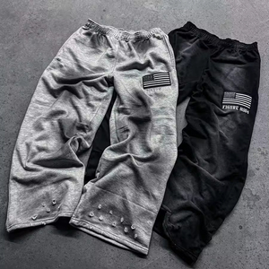 <span class=keywords><strong>Pantaloni</strong></span> Invernali in Felpa Francese con Lavaggio Acido, Gamba Larga Svasata, Effetto Vintage, Personalizzabili, Grigio, in Pile Tecnico - Product Image 1