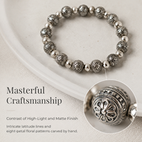 Bracelet en perles de globe en argent tibétain, motif sculpté, bracelet ethnique en perles, bijoux bohèmes faits à la main pour femmes et hommes