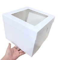Boîte à gâteau haute blanche personnalisée avec fenêtre transparente festonnée et rabat frontal, 8, 10, 12 pouces, écologique et biodégradable