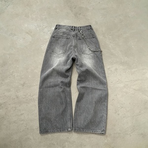 Straight Leg Stonewashed Denim Jeans Men High <b>Waist</b> Loose Fit <b>Chain</b> Decoration Streetwear Style Autumn Wear - Product Image 3
