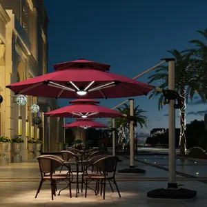 Durable Outdoor Patio Used Led Light Solar Beach Parasol Umbrella Led Solar pool side Umbrella