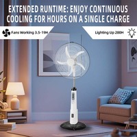 Ventilateur solaire rechargeable de 18 pouces avec panneau solaire, ventilateur sur pied avec lumière LED et télécommande pour la maison