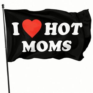 Bannières personnalisées imprimées « I Love Hot Moms » en polyester/soie, portables, suspendues, 3x5 pieds, pour intérieur et extérieur, vente en gros - Product Image 1