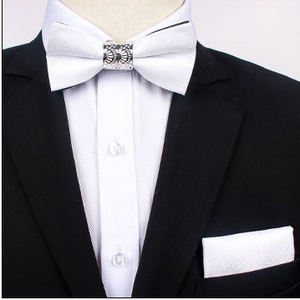Classique <span class=keywords><strong>noir</strong></span> blanc métal fourré couleur unie mat noeud papillon ensemble cravate et <span class=keywords><strong>mouchoir</strong></span> mariage fête d'affaires cadeau maigre ensemble - Product Image 2