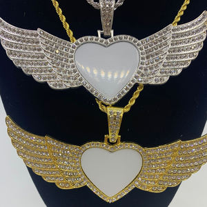 Colgante de aleación de diamante con forma de corazón, alas de Ángel en forma de melocotón, por sublimación, transferencia térmica - Product Image 6