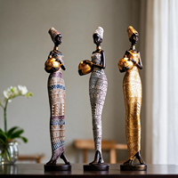 Figurine de femme africaine vintage, sculpture en résine, art ethnique, statue, décoration d'intérieur pour salon, entrée, articles cadeaux décoratifs