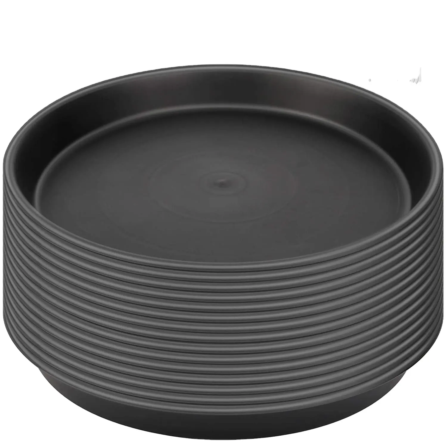 BEES 12 Inch Plant Saucer Black Plastic Flower Pot Tray With White Plant Labels Thick Round Plant Drip Tray