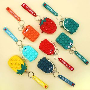 Mini Rubber Eco-friendly 3d Fruit Strawberry Pineapple Coin Purse Keychain Children <b>Kid</b> Cartoon Cute Zipper Pouch Push <b>Bubble</b> - Product Image 2