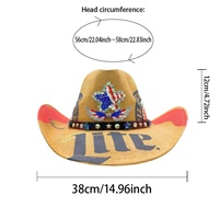 Chapeau de cowboy en paille marron en gros, drapeau américain, étoile, strass, pour la fête du 4 juillet, fête de l'Indépendance, pour adultes