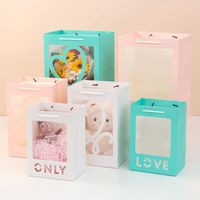 Yaratıcı Şeffaf Öğretmenler Günü Elde Taşınabilir Çiçek Paketleme Karton Çantası Pencereli Hediye Çantası Buketler Bebekler UV Baskılı İp