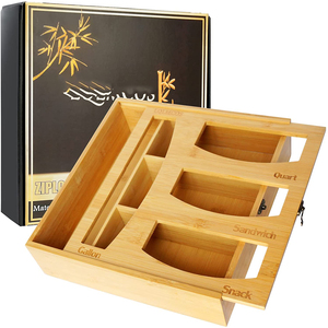 Organisateur de stockage de sacs Ziplock en bambou naturel Supports de sacs de stockage d'aliments et distributeur compatibles avec Ziploc - Product Image 2