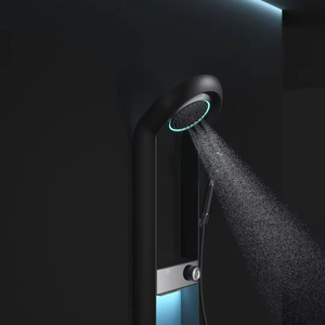 Ensemble <span class=keywords><strong>de</strong></span> douche mural noir avec <span class=keywords><strong>barre</strong></span> coulissante, fonction pluie, cascade et jet <span class=keywords><strong>de</strong></span> massage, à commande monocommande, pour Hôtels, Appartements, Villas - Product Image 6