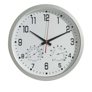 Cadeau de décoration pour la maison Design simple Horloge murale ronde en plastique de 14 pouces avec température et humidité - Product Image 1