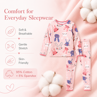 Ensemble de pyjama pour enfants avec imprimé lapin, coton et élasthanne, vêtements de nuit pour filles, manches longues, vêtements de détente, doux et respirant, personnalisable, OEM, étiquette privée