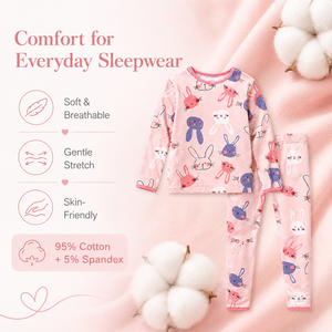 Conjunto de <span class=keywords><strong>Pijama</strong></span> Infantil con Estampado de Conejitos, Algodón y Elastano, Ropa de Dormir para Niñas, Manga Larga, Suave y Transpirable, Personalizable con Marca Privada OEM - Product Image 4