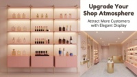 Maßgefertigte Kosmetik-Ladeneinrichtung Innendesign Rosa-Gold Ausstellungsregale Schrank mit LED-Beleuchtung für Beauty-Boutique-Geschäft