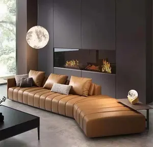 Sofa Desain Italia Modern Ruang Tamu Sofa Bersekat Kulit