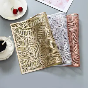 สี่เหลี่ยมผืนผ้าพีวีซีทองไวนิล Placemats ขายส่งราคาถูกตกแต่งกลวงโต๊ะรับประทานอาหารเสื่อแต่งงาน