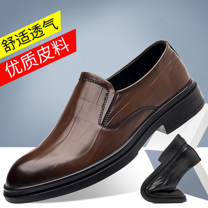 Men Leather Loafers <b>Round</b> Toe Slip-On <b>Cushioned</b> Rubber Outsole Autumn Wedding Dress Shoes - Product Image 5