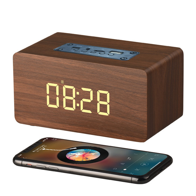 W5C Upgraded for 5.0 Wooden Alarm Clock Speaker with Built-in Battery Home PC TV Laptop Audio Mini Speaker