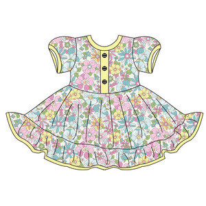 Ruidian Tùy Chỉnh In Vòng Cổ Váy Cô Gái Nút Top Xù Lớn Váy Váy Váy Lụa Sữa Váy - Product Image 2