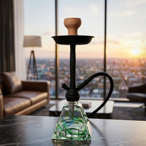 Cachimba <span class=keywords><strong>de</strong></span> un solo tubo con base <span class=keywords><strong>de</strong></span> vidrio piramidal tricolor, tubo <span class=keywords><strong>de</strong></span> silicona negro y tapa <span class=keywords><strong>de</strong></span> madera, set <span class=keywords><strong>de</strong></span> shisha/chicha - Product Image 2