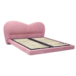 Modern design girls bedroom furniture soft beds luxury home furniture fabric pink bed from foshan furniture