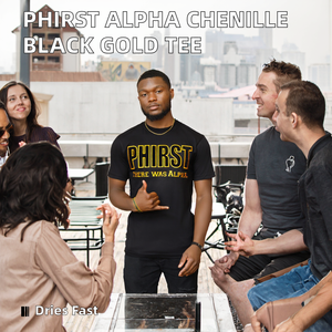 PHIRST Alpha Tissu Jersey Uni Noir et Or pour Fraternité, Sérigraphié, Infroissable, Séchage Rapide, Respirant - Product Image 2