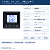 Meter Energi LCD Multifungsi Tiga Fasa Empat Kawat RS485 Modbus RTU Panel Mounted Power Meter 72 X 72 mm
