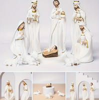 Ensemble de nativité classique en résine de 9 pièces JSA14 Figurines de scène de naissance de Jésus Maison Cuisine Scène de crèche décorative