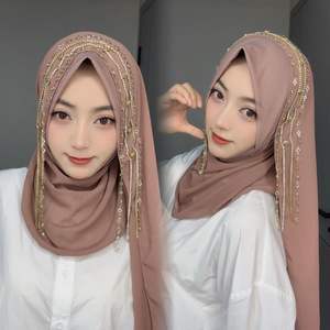 Zifeng OEM nuevo estilo de moda musulmán Oriente Medio borla Mossam piedra industria pesada cadena cristal gasa Hijab - Product Image 6