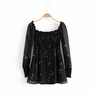 Overseas in Stock Fashion Clothing Black Floral Chiffon Short <strong>Dresses</strong> - Product Image 4