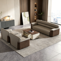 Canapé de direction moderne Liyu en similicuir de luxe, trois places, rembourré en éponge, avec pieds en bois massif, pour bureaux, hôtels, salons