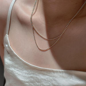 Collier double flash contrasté en argent pur S925, style vintage, design simple et tendance, collier superposé fin - Product Image 3