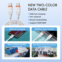 Cargador Rápido Universal de 60W 3A PD, Cable USB Dual Tipo-C a Tipo-C, Cable de Carga Rápida Tipo-C para Teléfono