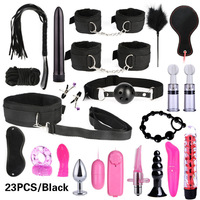 23-teiliges Sexprodukte-Set Exotische Accessoires Erotisches BDSM Bondage-Set Handschellen Nippelklemmen Peitsche Seil BDSM-Rohr Sexspielzeug für Frauen