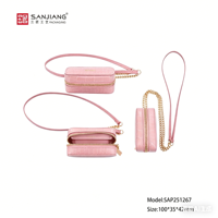 SANJIANG Mini sac bandoulière de luxe en cuir PU, étui à rouge à lèvres à double fermeture éclair avec chaîne et sangle en cuir pour femme