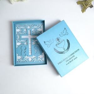 Carte d'invitation de première communion de croix découpée au laser avec boîte d'invitation de calice de baptême personnalisée - Product Image 6