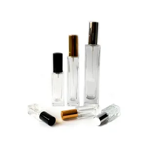 Kamar mewah kemasan semprot tebal bawah persegi kosong 10 ml botol Mini isi ulang parfum semprot kaca dengan tutup Aluminium emas