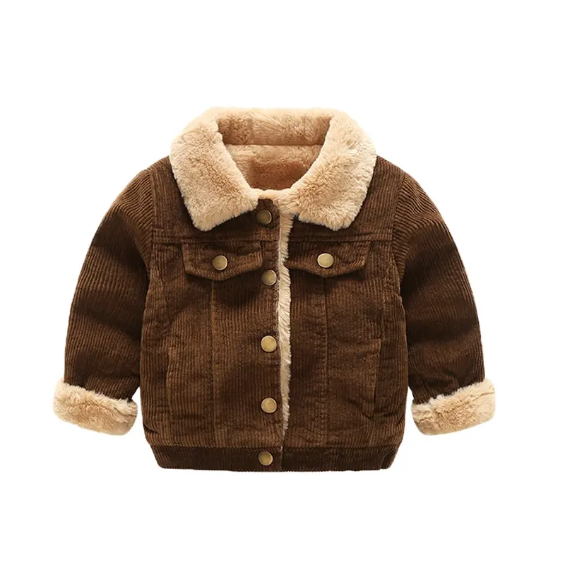 Children Outerwear&Coats 1-6years winter boy jacket Fashion Corduroy Long Sleeve Turn Down Collar Boy Baby Warm Coat