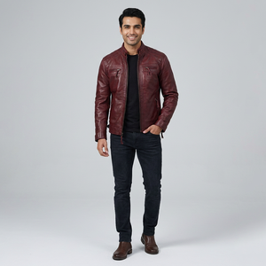 Veste en cuir pour homme de couleur marron avec fermeture éclair intégrale, design classique, veste en cuir matelassée pour homme, veste très vendue pour homme - Product Image 1