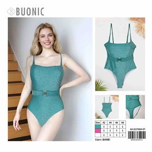 Costume da bagno intero da donna Buonic verde acqua, rosa, nero, taglia 42 44 46 48 con cintura, abbigliamento da spiaggia estivo - Product Image 1