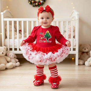 Ma première robe de <span class=keywords><strong>Noël</strong></span> pour bébé fille à manches longues en maille, ensemble quatre pièces, tenue de fête de <span class=keywords><strong>Noël</strong></span> - Product Image 1