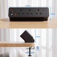 Multiprise de bureau à fixation par pince, avec USB-C PD 20W rétractable, 3 prises CA 13A 3250W, sans perçage, pour montage sur bord de bureau