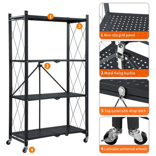 Folding Steel 5-Layer Collapsible Shelving Unit with Wheels Large Capacity for Kitchen Use